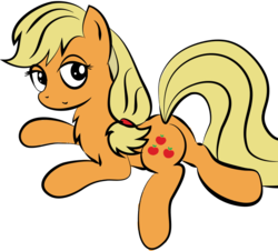 Size: 719x651 | Tagged: safe, artist:willowtails, applejack, g4, chest fluff, female, looking back, prone, simple background, solo