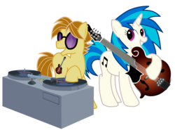 Size: 4812x3558 | Tagged: safe, artist:willowtails, dj pon-3, mandopony, vinyl scratch, earth pony, pony, unicorn, g4, duo, duo male and female, female, male, mandolin, mare, musical instrument, simple background, stallion, sunglasses, transparent background