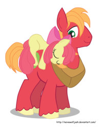 Size: 5100x6600 | Tagged: safe, artist:naivewolfjosh, apple bloom, big macintosh, earth pony, pony, g4, absurd resolution, carrying, male, ponies riding ponies, riding, simple background, stallion, transparent background, vector