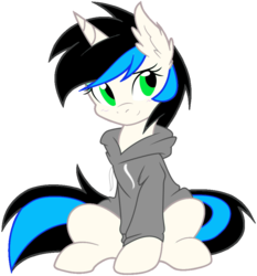 Size: 862x926 | Tagged: safe, artist:ambris, artist:tkchaos, oc, oc only, pony, unicorn, clothes, hoodie, recolor, simple background, solo, transparent background, vector
