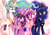 Size: 825x584 | Tagged: safe, artist:tsurime, princess cadance, princess celestia, princess luna, twilight sparkle, alicorn, pony, g4, alicorn tetrarchy, sisters-in-law, sparkles, twilight sparkle (alicorn)