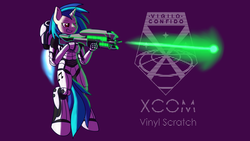 Size: 3556x2000 | Tagged: safe, artist:scramjet747, dj pon-3, vinyl scratch, anthro, g4, crossover, female, gun, jetpack, solo, x-com, xcom: enemy unknown