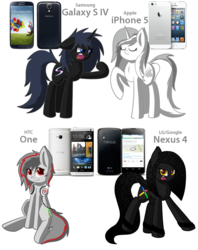 Size: 1198x1514 | Tagged: safe, artist:scramjet747, apple (company), galaxy s4, htc one, iphone, iphone 5, nexus 4, phone, ponified, smartphone, smartpone