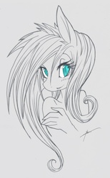 Size: 925x1500 | Tagged: safe, artist:mirapony, fluttershy, anthro, g4, female, nightmare fluttershy, nightmarified, sketch, solo