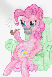 Size: 2244x3278 | Tagged: safe, artist:invidlord, pinkie pie, g4, beard, female, sitting, solo