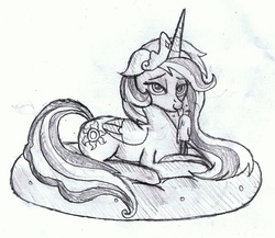 Size: 1686x1464 | Tagged: safe, artist:mrfulp, princess celestia, g4, bedroom eyes, female, monochrome, popsicle, solo, tongue out, traditional art