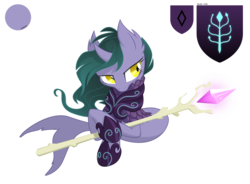 Size: 3000x2207 | Tagged: safe, artist:equestria-prevails, oc, oc only, unnamed oc, hippocampus, merpony, original species, armor, insignia, simple background, solo, staff, transparent background