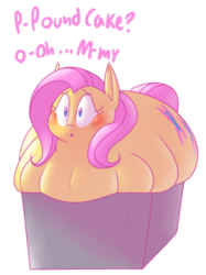 Size: 500x667 | Tagged: safe, artist:secretgoombaman12345, fluttershy, pegasus, pony, ask chubby diamond, g4, blushing, fat, fattershy, female, solo, squishy, wide eyes, wingless