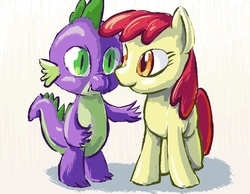 Size: 1800x1400 | Tagged: safe, artist:dahtamnay, apple bloom, spike, g4, female, interspecies, male, ship:spikebloom, shipping, straight
