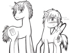 Size: 900x649 | Tagged: safe, artist:rachelsrandomart, cutie mark, eiri yuuki, gravitation, it's guy love that's all it is, monochrome, ponified, shuichi shindo, totally not gay