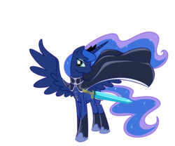 Size: 1800x1500 | Tagged: safe, artist:madmax, princess luna, alicorn, pony, g4, cape, clothes, female, mare, simple background, solo, sword, transparent background, warrior luna, weapon