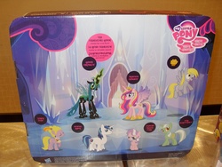 Size: 3648x2736 | Tagged: dead source, safe, derpy hooves, diamond tiara, lyra heartstrings, lyrica lilac, princess cadance, queen chrysalis, shining armor, pegasus, pony, 2013 my little pony fair, my little pony fair, g4, official, brushable, canada, china, crystal empire, diamond dazzle tiara, favorite collection, female, french, hasbro, heartstrings, irl, mare, muffin, multilingual packaging, name, names, not so lyra, phone number, photo, spanish, that one nameless background pony we all know and love, toy