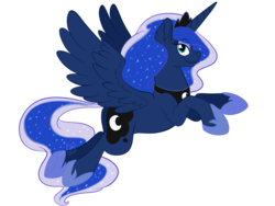 Size: 1400x1050 | Tagged: safe, artist:fizzy-dog, princess luna, g4, female, flying, looking at you, simple background, smiling, solo