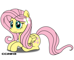 Size: 1024x830 | Tagged: dead source, safe, artist:christiancerda, fluttershy, pegasus, pony, g4, equestria girls ponified, female, folded wings, hairclip, lying down, mare, ponified, prone, solo, wings