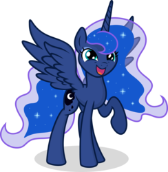 Size: 9659x9877 | Tagged: safe, artist:kp-shadowsquirrel, artist:theponymuseum, princess luna, alicorn, pony, g4, absurd resolution, female, mare, missing accessory, open mouth, simple background, smiling, solo, spread wings, transparent background, vector, wings