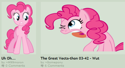 Size: 472x258 | Tagged: safe, pinkie pie, g4, deviantart, exploitable meme, juxtaposition, juxtaposition win, meme, wat