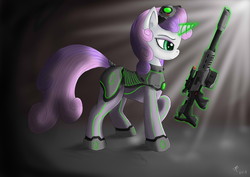 Size: 4092x2893 | Tagged: safe, artist:rameslack, sweetie belle, g4, c-10 canister rifle, female, ghost (starcraft), gun, magic, rifle, solo, starcraft