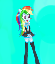 Size: 650x750 | Tagged: safe, artist:rainbowyponies, rainbow dash, equestria girls, g4, clothes, cosplay, female, hatsune miku, paint tool sai, rainbow dash always dresses in style, skirt, solo, vocaloid