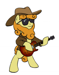 Size: 700x879 | Tagged: safe, artist:ambrosebuttercrust, carrot top, golden harvest, earth pony, pony, g4, beard, cowboy hat, electric guitar, female, guitar, hat, mare, musical instrument, pun, rock (music), simple background, solo, transparent background, zz top