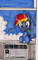 Size: 640x1014 | Tagged: safe, artist:newyorkx3, rainbow dash, g4, female, happy, solo, traditional art