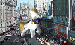 Size: 1152x694 | Tagged: safe, artist:silentmatten, artist:somerandomminion, prince blueblood, pony, unicorn, g4, giant pony, giant unicorn, highrise ponies, horn, irl, macro, photo, ponies in real life, times square