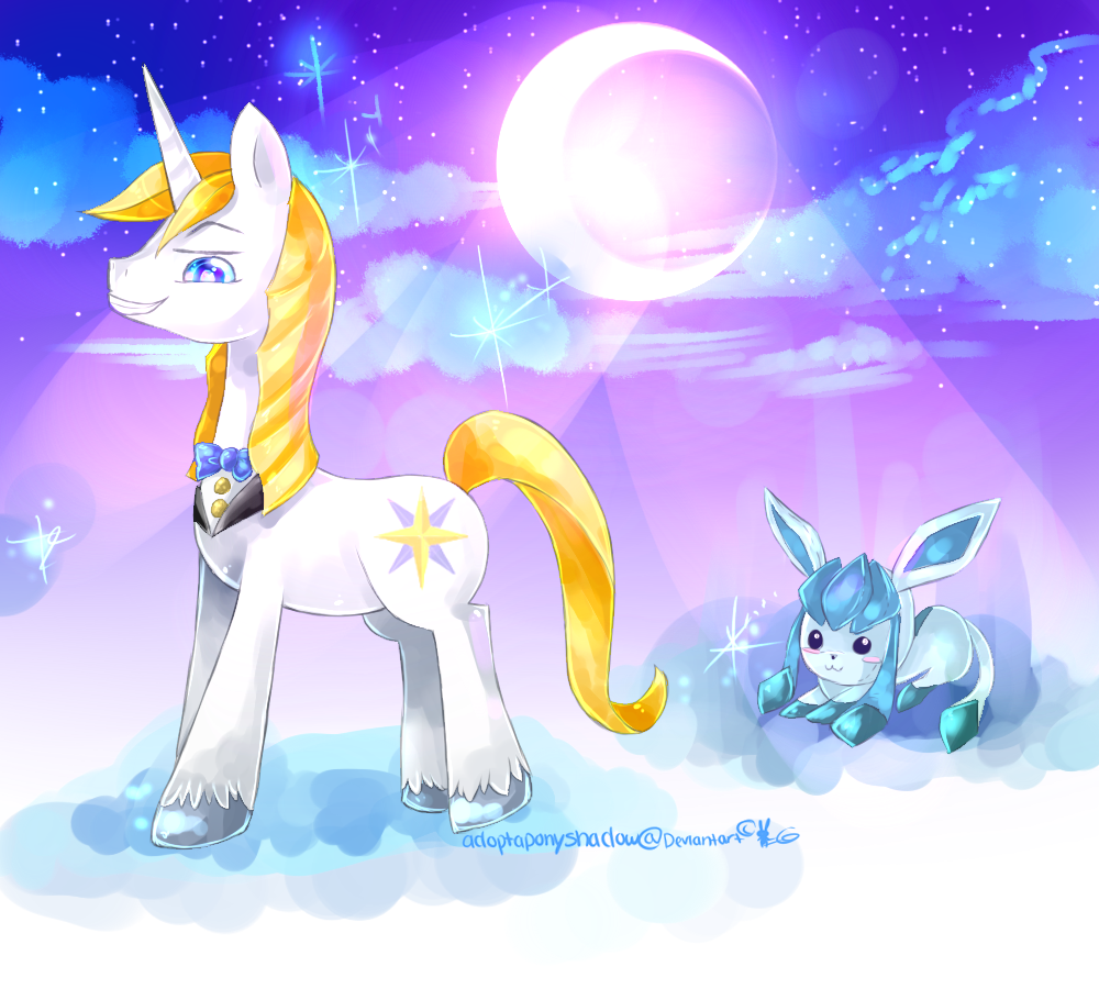 Safe Artist Aquagalaxy Prince Blueblood Glaceon Pony Unicorn Crossover Male