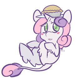 Size: 500x500 | Tagged: safe, artist:mt, sweetie belle, classical unicorn, g4, female, horn, leonine tail, pie, solo, unshorn fetlocks, wingding eyes