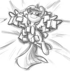 Size: 2508x2550 | Tagged: safe, artist:leadhooves, twilight sparkle, alicorn, pony, g4, book, female, mare, monochrome, solo, strategically covered, that pony sure does love books, twilight sparkle (alicorn)