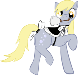 Size: 4996x4805 | Tagged: safe, artist:ahumeniy, derpy hooves, pegasus, pony, g4, absurd resolution, clothes, duster, female, looking at you, maid, mare, mouth hold, simple background, solo, tail wrap, transparent background, vector