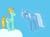Size: 802x599 | Tagged: safe, artist:tape63, lightning dust, trixie, g4, agnieszka fajlhauer, blushing, cloud, female, lesbian, levitation, looking at each other, on a cloud, polish, shipping, sky, smiling, trixiedust, voice actor joke