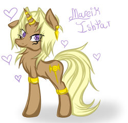 Size: 526x504 | Tagged: safe, artist:adoesartblog, artist:artisticdoe, pony, unicorn, bracelet, heart, horn, horn ring, jewelry, looking at you, marik ishtar, ponified, smiling, solo, yu-gi-oh!