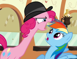 Size: 304x235 | Tagged: safe, screencap, pinkie pie, rainbow dash, g4, mmmystery on the friendship express, hat