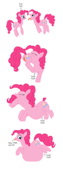 Size: 1600x4344 | Tagged: safe, artist:paunchy-vore, pinkie pie, earth pony, pony, g4, too many pinkie pies, belly, belly bed, butt, clone, comic, crotch tasting, female, fetish, impossibly large belly, mare, muffled words, pinkie clone, pinkie pred, pinkie prey, plot, self ponidox, self vore, throat bulge, tongue out, vore