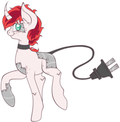 Size: 886x902 | Tagged: safe, artist:legalese, oc, oc only, cyborg, pony, unicorn, augmented tail, charging, plug, solo