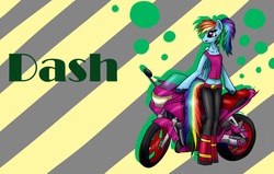 Size: 4000x2550 | Tagged: safe, artist:inky-pinkie, rainbow dash, anthro, g4, female, motorcycle, solo