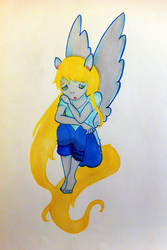 Size: 855x1280 | Tagged: safe, artist:airyu, derpy hooves, anthro, g4, ambiguous facial structure, female, solo, traditional art