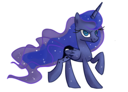 Size: 1024x736 | Tagged: safe, artist:kaji-tanii, princess luna, alicorn, pony, g4, female, mare, missing accessory, raised hoof, simple background, solo