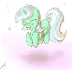 Size: 2006x1947 | Tagged: safe, artist:strangemoose, lyra heartstrings, pony, unicorn, g4, eyes closed, female, happy, heart, jumping, smiling, solo