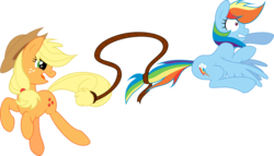Size: 4832x2767 | Tagged: safe, artist:daydreamsyndrom, artist:steffy-beff, applejack, rainbow dash, earth pony, pegasus, pony, g4, duo, duo female, female, high res, lasso, mare, simple background, transparent background, vector