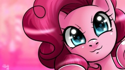 Size: 1366x768 | Tagged: dead source, safe, artist:princesssilverglow, pinkie pie, g4, :3, cute, female, looking at you, portrait, smiling, solo