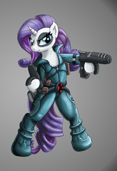 Size: 600x876 | Tagged: safe, artist:xnosidex, rarity, pony, g4, bipedal, crossover, domino, female, gun, solo, x-men