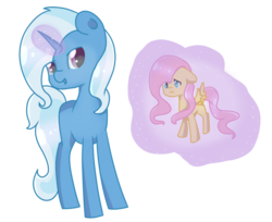 Size: 990x806 | Tagged: safe, artist:dinneroll, fluttershy, trixie, g4, filly, magic