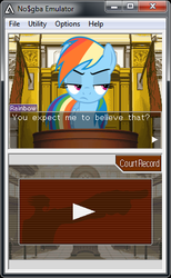 Size: 286x465 | Tagged: safe, rainbow dash, g4, ace attorney, court, no$gba, trial