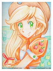 Size: 540x726 | Tagged: safe, artist:lemiacrescent, applejack, human, g4, female, humanized, solo, traditional art