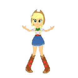 Size: 320x320 | Tagged: safe, applejack, equestria girls, g4, my little pony equestria girls, animated, boots, cowboy boots, dance studio, dancing, female, gif, helping twilight win the crown, high heel boots, jumping, shoes, simple background, solo, squatting, white background