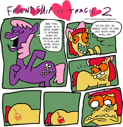 Size: 800x822 | Tagged: safe, apple bloom, cheerilee, series:friendship is tragic, g4, comic, cutie mark, glue, stylistic suck