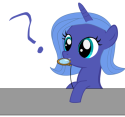 Size: 800x750 | Tagged: safe, artist:gitpmcerberus, princess luna, g4, female, filly, monocle, question mark, solo, woona, younger