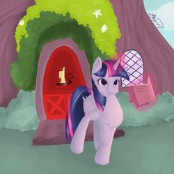 Size: 4800x4800 | Tagged: safe, artist:emiliearts, twilight sparkle, alicorn, pony, g4, absurd resolution, book, female, golden oaks library, magic, mare, solo, twilight sparkle (alicorn)