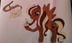 Size: 2592x1552 | Tagged: safe, artist:asu-chan, oc, oc only, pony, cute, female, mare, milk, solo, traditional art