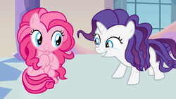 Size: 5120x2880 | Tagged: safe, artist:beavernator, pinkie pie, rarity, g4, alternate hairstyle, duo, filly